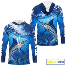Load image into Gallery viewer, Marlin Fishing Jersey Ocean Blue 3D All Over Print Long Sleeve Hooded Performance Shirt NHT1085
