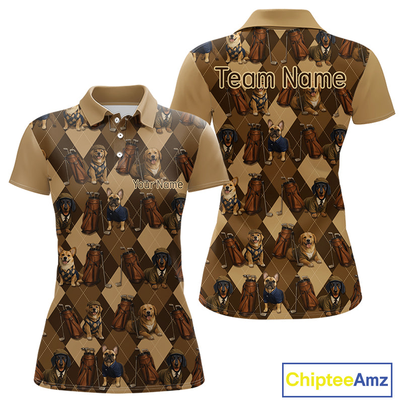 Funny Dog Pattern Womens Golf Polo Shirt For Team, Best Golf Dog Custom Pet For Golf Lovers NHT566