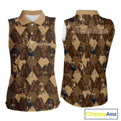 Funny Dog Pattern Womens Sleeveless Golf Polo Shirt For Team, Best Golf Dog Custom Pet For Golf Lovers NHT566