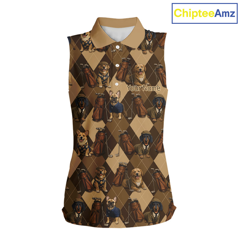 Funny Dog Pattern Womens Sleeveless Golf Polo Shirt For Team, Best Golf Dog Custom Pet For Golf Lovers NHT566