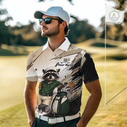 Custom Beige Funny Raccoon Golf Team Shirt For Mens,Golf Jersey Polo Shirt Outfit NHT937