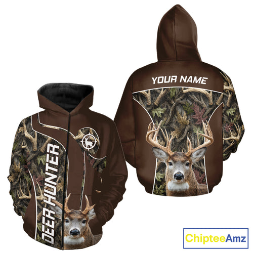 Brown Camo Deer Hunting Shirt, Deer Hunting Custom Name Camouflage Hunting Clothes NHT239
