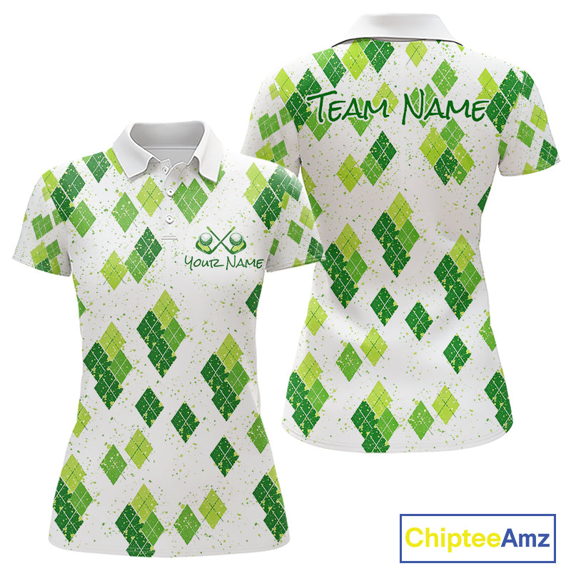 Green Argyle Womens Golf Polo Shirt, Pattern Golf Shirts Custom Team Golf Polo NHT574