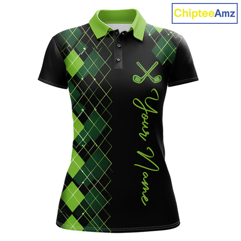 Womens Golf Polo Shirt Argyle Pattern Golf Shirts For Womens Funny White Green Golf Gifts NHT788