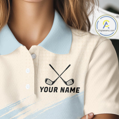 Funny Chicken Golf Polo Shirt Personalized Custom Name Blue Golf Polo For Womens NHT949