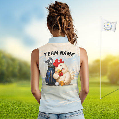 Funny Chicken Womens Sleeveless Golf Polo Shirt Personalized Custom Name Blue Golf Polo For Womens NHT949