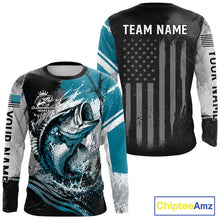 Load image into Gallery viewer, Personalized Bass Fishing Shirts Long Sleeve, Patriotic American Flag Fishing Jersey 