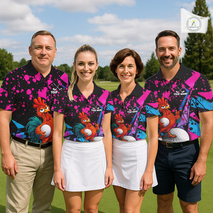 Personalized Rooster Women Golf Polo Shirt Funny Chicken Custom Team Name Golf Jersey NHT1253
