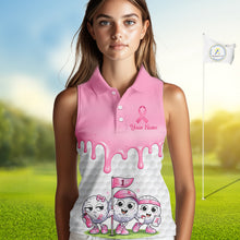 Load image into Gallery viewer, Funny Pink Ribbons Breast Cancer Awareness Sleeveless Women Golf Ball Polo Shirts Custom Golf Apparel For Women NHT795