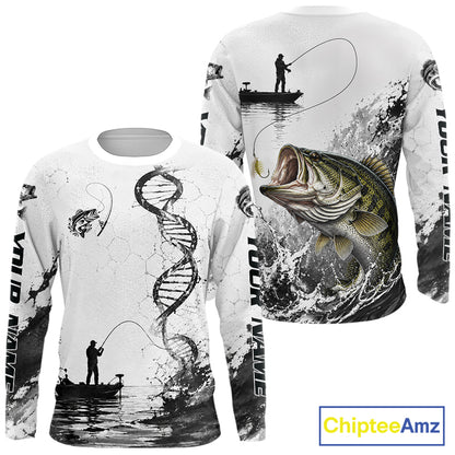 Largemouth Bass Fishing Long Sleeve Shirt Fisherman Boat DNA Art Graphic For Anglers For Men
