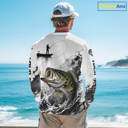 Largemouth Bass Fishing Long Sleeve Shirt Fisherman Boat DNA Art Graphic For Anglers For Men