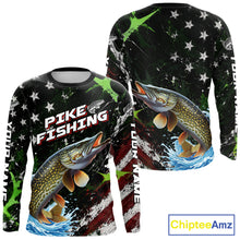 Load image into Gallery viewer, Best Pike Fishing Shirt Long Sleeve American Flag Patriotic Custom Name