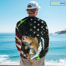 Load image into Gallery viewer, Best Walleye Fishing Shirts Long Sleeve American Flag Patriotic Custom Name Fishing Jersey NHT967