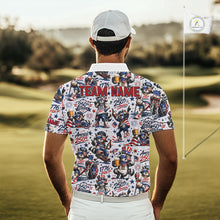 Load image into Gallery viewer, Man wearing a colorful patterned shirt with 'TEAM NAME' on a golf course