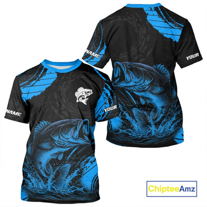 Personalized Bass Fishing Jerseys, Bass Fishing Scale T-Shirt| Blue NHT387