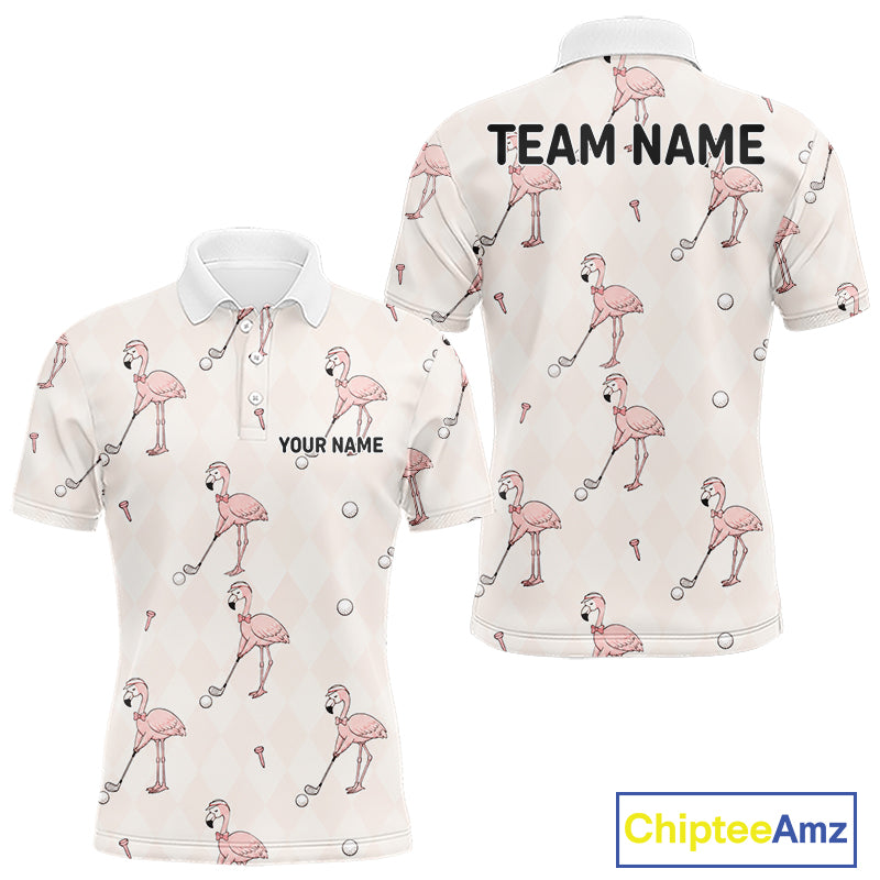 Personalized Argyle Funny Flamingo Pattern Polo Shirt - Custom Golf Team Gift