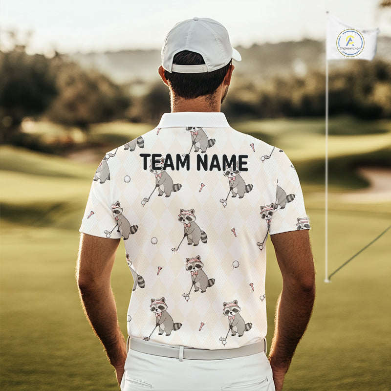 Personalized Funny Argyle Raccoon Pattern Polo Shirt - Custom Golf Team Gift