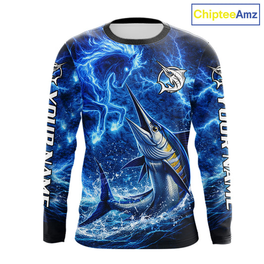 Marlin & Blue Thunder Horse Fishing Shirt Long Sleeve, Marlin Fishing Shirt For Men NHT450