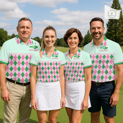 Pink Argyle Golf Polo Shirt Personalized Womens Golf Shirt Cute Preppy Golf Outfit Custom Name, Familly Team Shirts NHT691