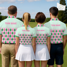 Load image into Gallery viewer, Pink Argyle Golf Polo Shirt Personalized Men Golf Shirt Cute Preppy Golf Outfit Custom Name, Familly Team Shirts NHT691