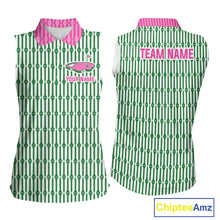 Load image into Gallery viewer, Funny Pink Green Geometric Womens Sleeveless Polo Golf Shirt, Retro Style Performance Golf Top For Family Team Shirt NHT692