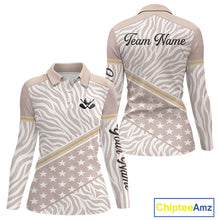 Load image into Gallery viewer, Custom Women's Golf Polo Shirt, Personalized Team Name Golf Jersey, Elegant Beige Zebra And Stars Pattern NHT694