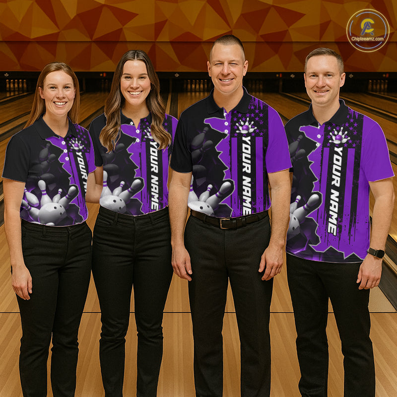 Women's Custom Bowling Tournament Polo Shirt & 1/4 Zip – Personalized Team Bowling Jersey| Purple NHT1198