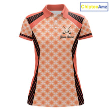 Load image into Gallery viewer, Custom Womens Coral Golf Polo, Personalized Geometric Pattern Golf Shirt With Name, Pink Golf Jersey NHT701