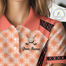 Load image into Gallery viewer, Custom Womens Coral Golf Polo, Personalized Geometric Pattern Golf Shirt With Name, Pink Golf Jersey NHT701