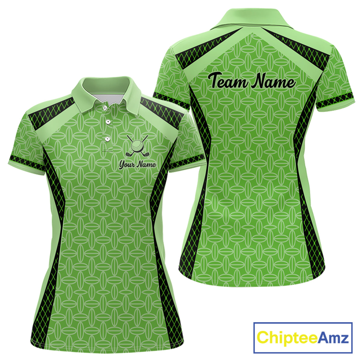Custom Womens Mint Green Golf Polo, Personalized Geometric Pattern Golf Shirt With Name, Gift For Golfer NHT702