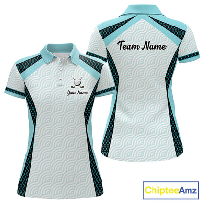 Personalized Aqua Sea Wave Golf Shirt With Name, Elegant Women's Sportswear, Stylish Womens Golf Jersey NHT704