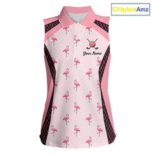 Load image into Gallery viewer, Custom Womens Sleeveless Flamingo Golf Polo, Personalized Pink Flamingo Golf Shirt With Name, Gift For Golfer NHT705