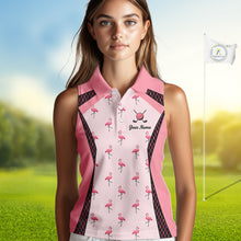 Load image into Gallery viewer, Custom Womens Sleeveless Flamingo Golf Polo, Personalized Pink Flamingo Golf Shirt With Name, Gift For Golfer NHT705