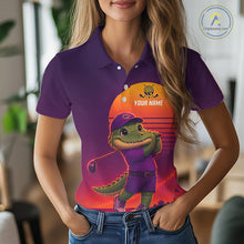 Load image into Gallery viewer, Personalized Alligator Golf Shirt - Retro Sunset Womens Golf Polo Shirt 