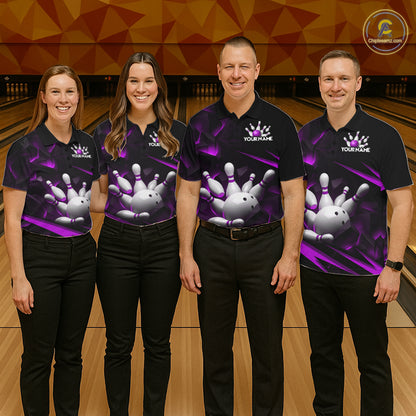 Personalized Bowling 1/4 Quarter Zip Polo Purple Black Bowling Ball Jersey For Men NHT1346