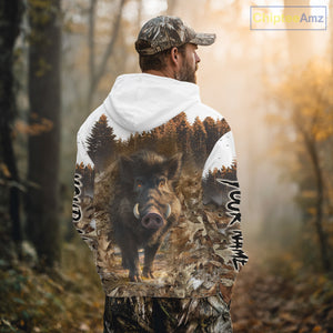 Beautiful Wild Boar Hunting Camouflage Custom Name Shirts for Hunter Gift For Hunter NHT102