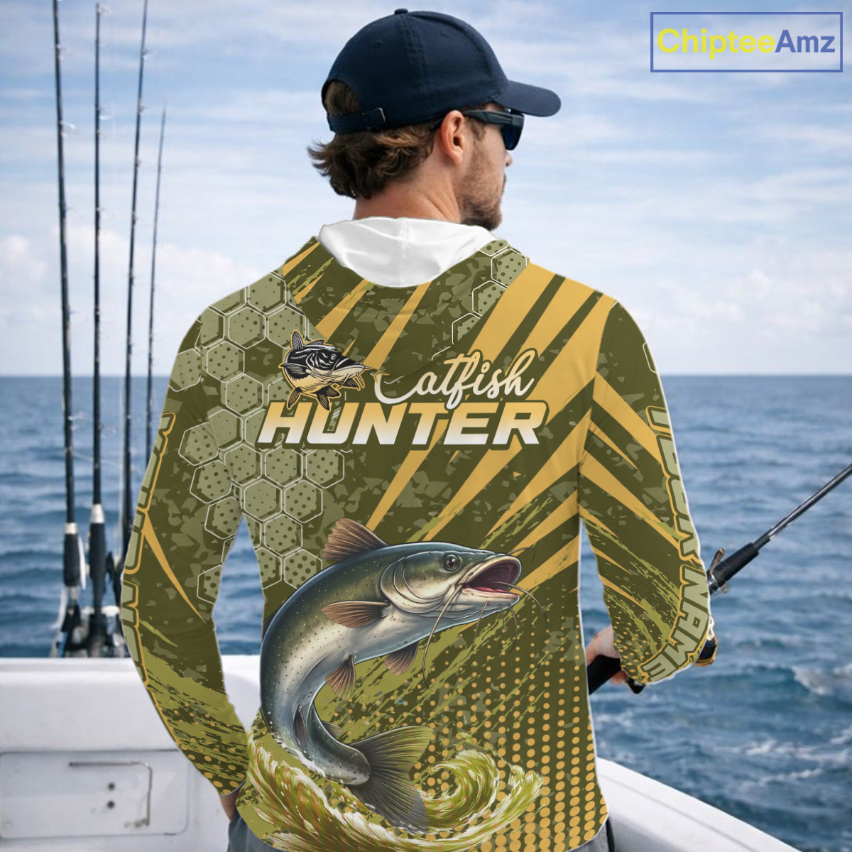 Personalized Catfish Long Sleeve Hooded Fishing Shirts, Catfish Fishing Jerseys For Men NHT522