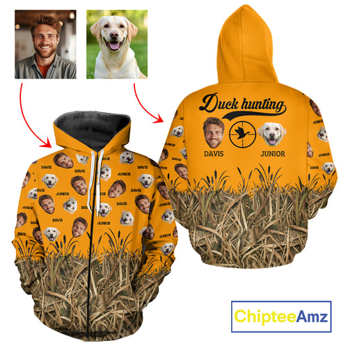 Custom Duck Hunting Shirt – Hunter & Dog Face and Name, Funny Personalized Gift NHT291