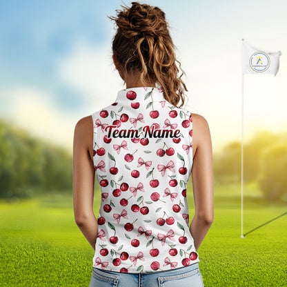 Funny Sleeveless Womens Golf Polo Shirt for Cherry Pattern Summer Sport Top For Team NHT881