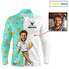Load image into Gallery viewer, Custom Golf Polo With Face Funny Golfer Beer Lover Gift For Men|Turquoise 