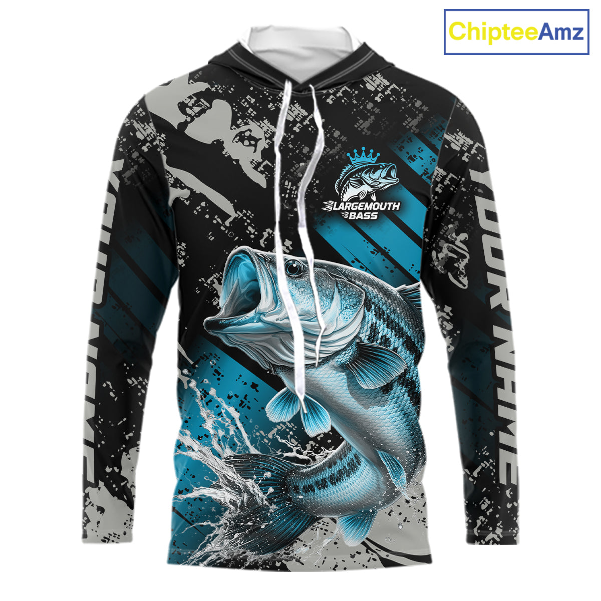 Bass Fishing Shirts Long Sleeve Hooded Customized Name, Largemouth Bass Fishing Jerseys For Men NHT531