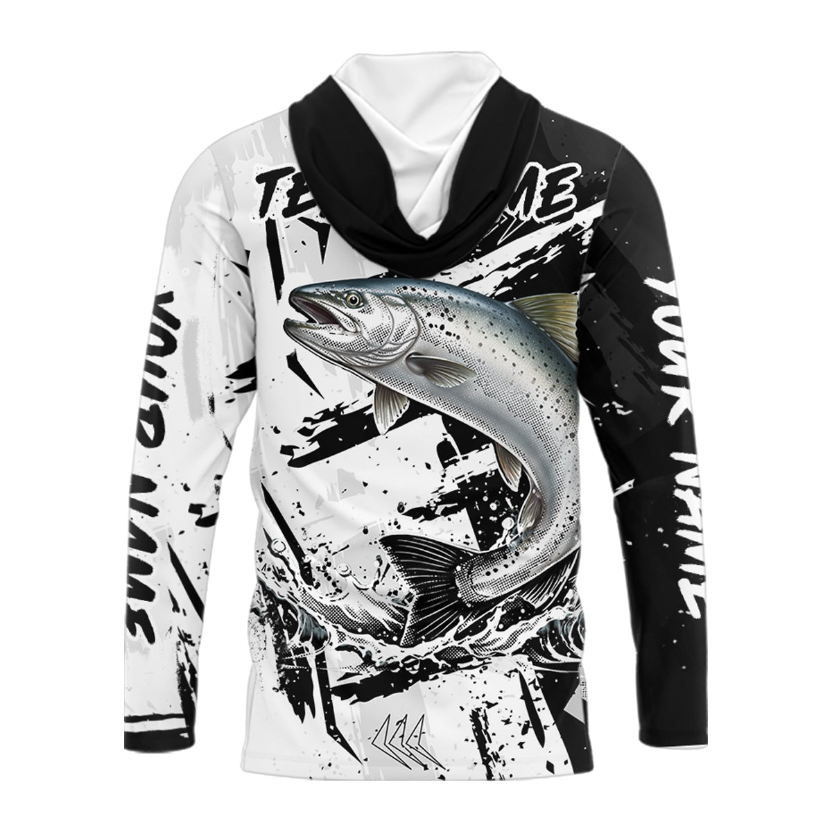 Chinook Salmon (King Salmon) Fishing Black White Camo Performance Fishing Shirts NHT462