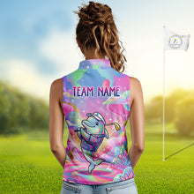 Load image into Gallery viewer, Funny Pastel Dolphin Womens Sleeveless Golf Polo Shirt Custom Ocean Golf Shirt, Polo Gift For Golf Lovers NHT897