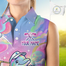 Load image into Gallery viewer, Funny Pastel Dolphin Womens Sleeveless Golf Polo Shirt Custom Ocean Golf Shirt, Polo Gift For Golf Lovers NHT897
