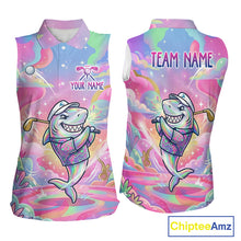 Load image into Gallery viewer, Funny Pastel Shark Womens Sleeveless Golf Polo Shirt Custom Ocean Golf Shirt, Polo Gift For Golf Lovers NHT898