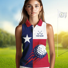 Load image into Gallery viewer, Personalized Texas Flag Patriotic Golf White Sleeveless Womens  Golf Polo Shirts Custom Golf Gift For Ladies NHT736