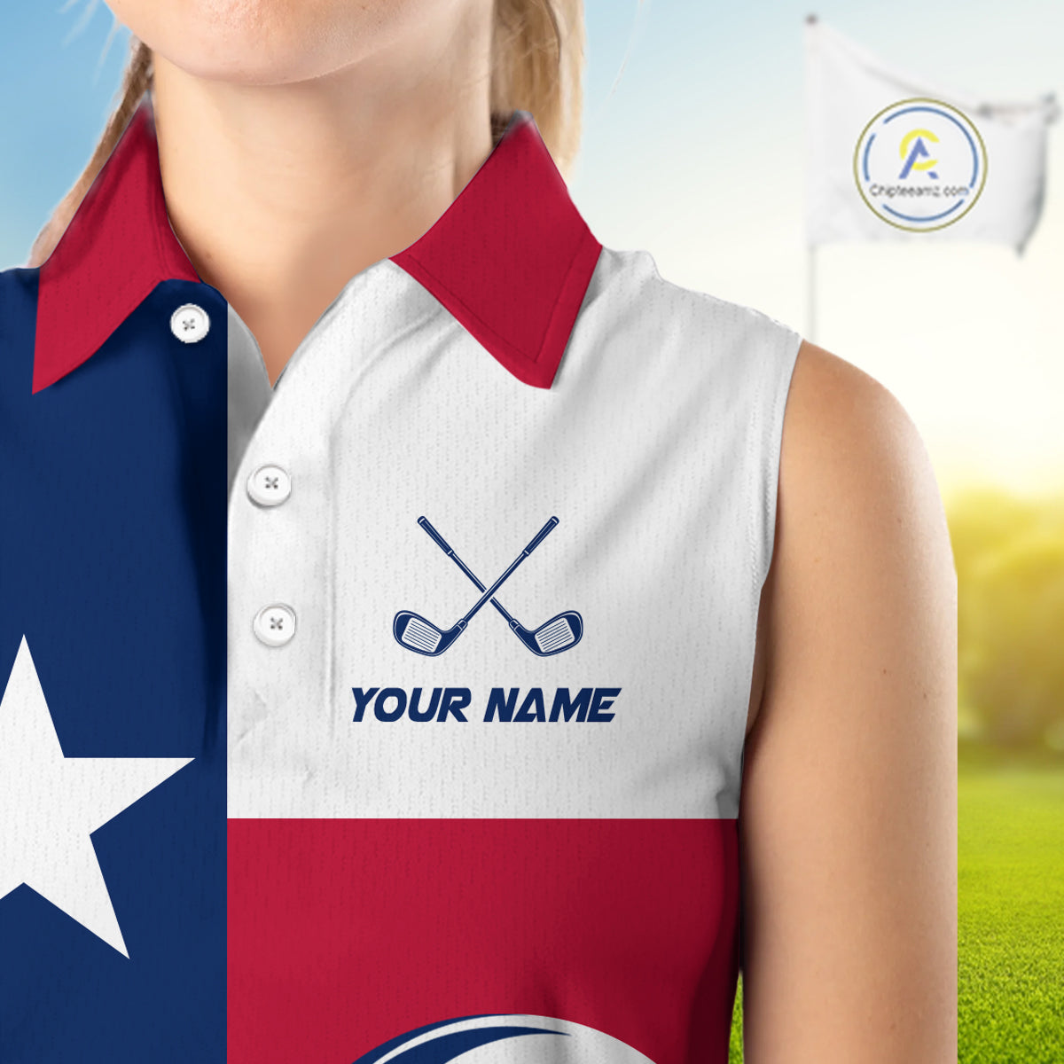 Personalized Texas Flag Patriotic Golf White Sleeveless Womens  Golf Polo Shirts Custom Golf Gift For Ladies NHT736