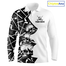 Load image into Gallery viewer, Custom Skull Mens Golf Polo Shirt Personalized Name, Golf Team Polo Jersey| Black 