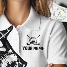 Load image into Gallery viewer, Custom Skull Womens Golf Polo Shirt Personalized Name, Golf Team Polo Jersey| Black 