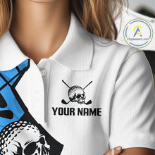 Load image into Gallery viewer, Custom Skull Womens Golf Polo Shirt Personalized Name, Golf Team Polo Jersey| Blue 